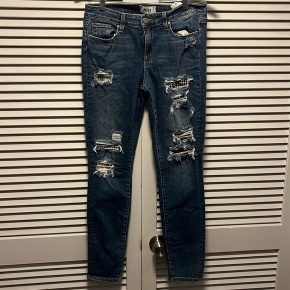 Paige Jeans Destroyed with Blue Flannel Patches size 30 PRICE FIRM - Picture 1 of 7